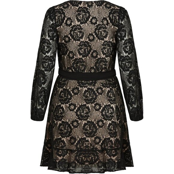 Plus Size Lace Fly Away Dress Flare Fit V-Neck Elegant Mini for Women - Picture 4 of 5